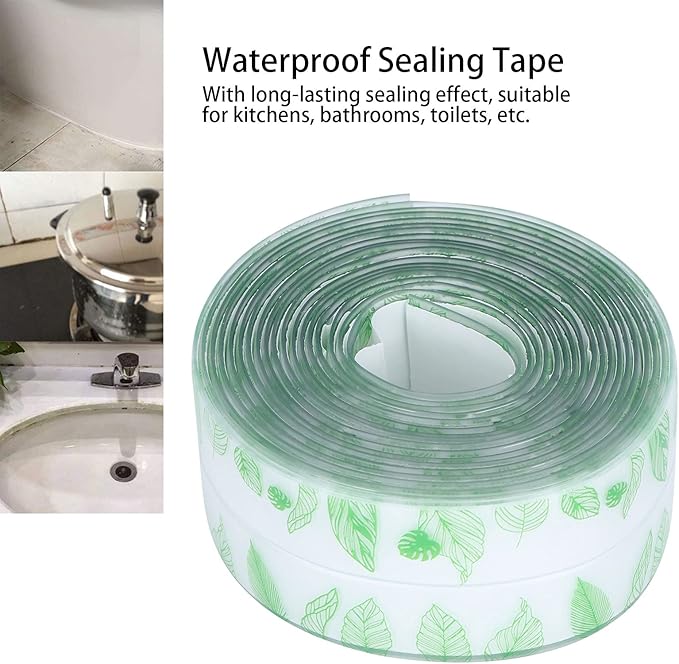 Caulk Tape, Sealing Strip Eco-Friendly PVC for Toilet Walls for Kitchens for Shower Rooms for Bathtubs(Transparent Verdant Green Leaves, Polar Animals)