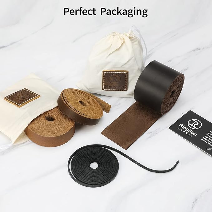 Ringsun 2 Inches Wide Black Flat Leather Straps for Crafts, Full Grain Leather Strips Cord String for Crafts, Tooling (2mm Thick 72.5 Inches Long)