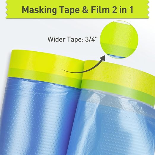 Tangibay Pre-Taped Masking Film for Painting - 22" x 66' Painters Plastic Sheeting with Automotive Paint Tape and Drape for Covering Cars, Walls, Windows and Furniture Protection (5 Rolls)