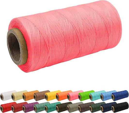 JeogYong 1mm Waxed Thread, 284 Yards 150D Flat Leather Sewing Thread, Hand Sewing Waxed Cord for Leather Craft, Bookbinding, Shoes Repairing (Pink)