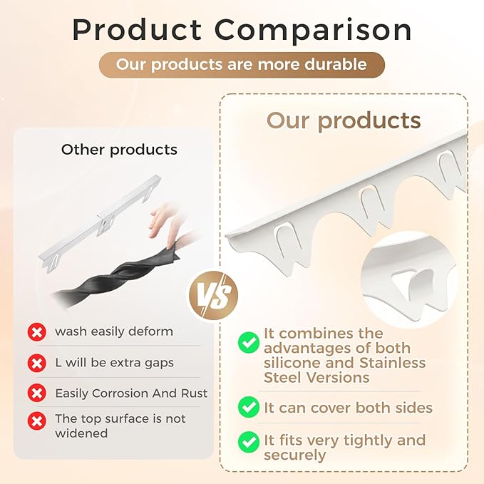 Silicone Stove Gap Covers with Stainless Steel, Oven Gap Filler Seals Gaps Between Stovetop and Counter, Stove Gap Guards Range Trim Kit, Easy to Clean Stove Gap Guard (Beige 2 Pack,20.86")