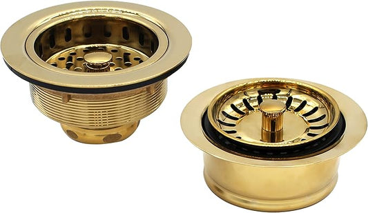 Westbrass CO2165S-01 COMBO PACK 3-1/2" Post Style Large Kitchen Sink Basket Strainer and Waste Disposal Drain Flange with Basket Strainer, Polished Brass
