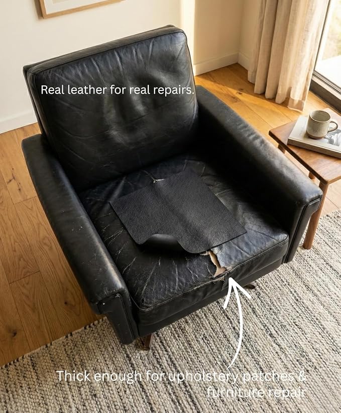 Natural Grain Cow Leathers: 12'' x 12'' Pre-Cut Leather Pieces (Black, 5 Pieces)