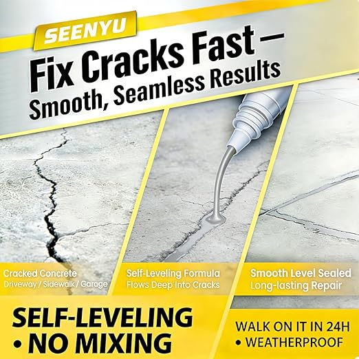 Concrete Cement Crack Filler Self-Leveling Sealant, Waterproof Fast-Drying Concrete Sealer Repair, Flexible Easy DIY Crack Seal Gule for Driveway, Sidewalk, Patio, Garage Floor, Asphalt - 4PC