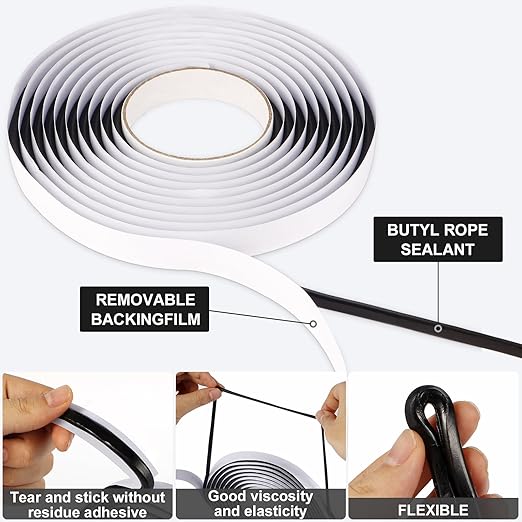 Butyl Tape 4.57m (15FT) - Heavy Duty Snake Glue Butyl Rubber Tape for Vehicle/Camper/Ship Leak Repair, Car Window & Headlight Sealing