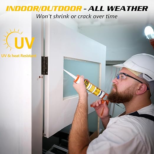 LISRUX Advanced Silicone Caulk for Window & Door, White, 15.2 fl oz Cartridge, 1 Pack - 100% Waterproof Silicone Sealant Indoor Outdoor Caulking, UV Resistant, Stronger Adhesion, Shrink & Crack Proof