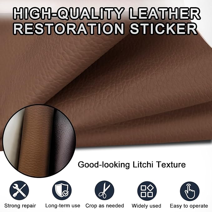 Leather Repair Tape,3.9 x 63 Inches Self Adhesive Leather Repair Patch,Vinyl Leather Repair Kit for Furniture,Couches,Car Seats,Sofas,Office Chairs,Dark Brown