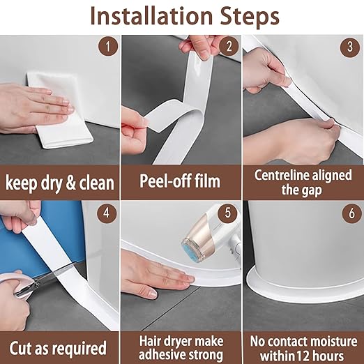 Caulk Tape, Toilet Caulk Strip, Toilet Sealer Around Toilet Base, Caulk Tape Waterproof Self Adhesive, Traditional Caulking Replacement, Caulking Tape for Bathroom, Bathtub, Floor Wall Edge Protector