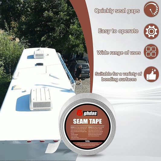 Bghdas Peel and Stick Seam Tape, Repair Leaks and Restores Roof Seams and Tears, Used for Bonding Metal, Wood, EPDM, Fiberglass, and Tiles, Efficient to Use, 2 Inch x 50 Feet Roll（1 Piece）