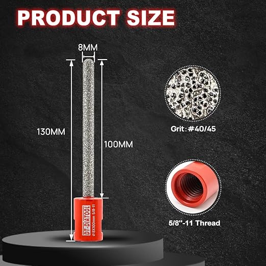 DT-DIATOOL Diamond Mortar Raking Bit for Brick Joints Stone Masonry Granite Diameter 5/16"x4" (8x100mm), 5/8 inch-11 Thread Router Bit