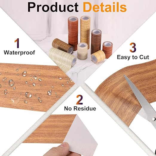 PATIKIL Wood Grain Tape 4.7" x 15 Ft, Self-Adhesive Wood Texture Repair Tape Realistic Wooden Effect Patch for Furniture Cabinets Floor Walls, Orange Oak