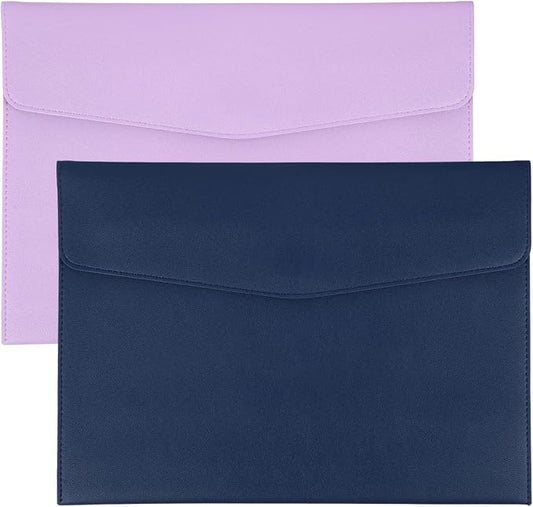 PATIKIL 2Pcs PU Leather A4 File Folder, Document Holder Envelope Waterproof Napa Texture Filing Organizer Portfolio Folder Case with Magnetic Snap for Home Office, Purple, Navy Blue