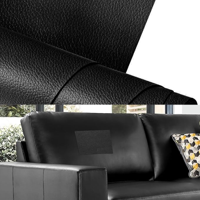 Waterproof Leather Repair Patch,19.7 × 54 inch Black Self Adhesive Leather Repair Tape,DIY Large Vinyl PU Patches for Furniture,Couch,Sofa,Car Seats,Office