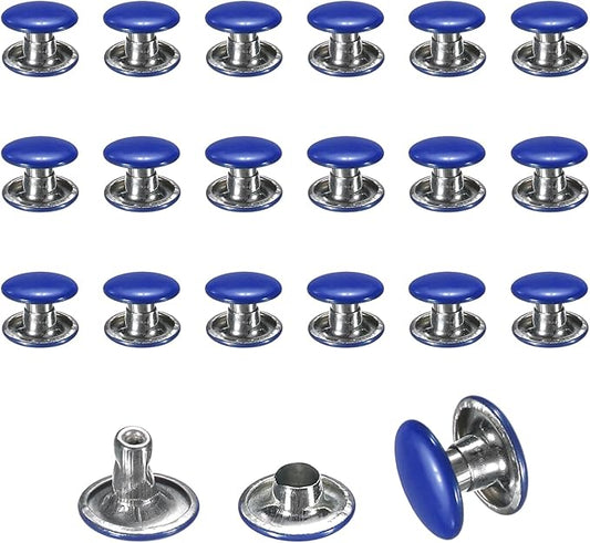 uxcell 120 Sets Leather Rivets, 8mm Double Cap Rivets, 6mm Height Tubular Metal Studs for Leather Craft Repair and Decoration DIY Clothes, Shoes, Bags, Belts, Dark Blue