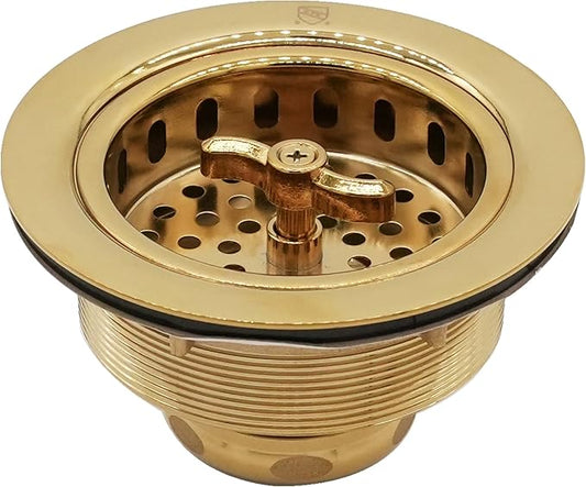 Westbrass A213-01 3-1/2" Wing Nut Twist Style Large Kitchen Sink Basket Strainer, Polished Brass