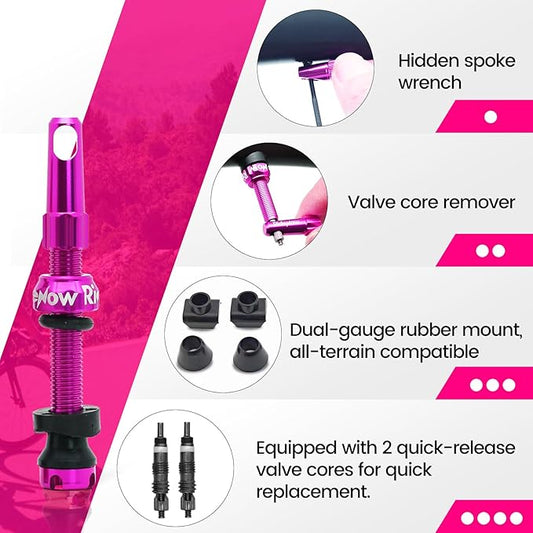 RideNow Tubeless Presta Valve Stems, 45mm Super Light 7075 Aluminum Alloy Presta Tubeless Valve Stem Kit with Valve Core Remover Tool and Valve Stem Caps, Multiple Color and Size Options(Pair), Purple