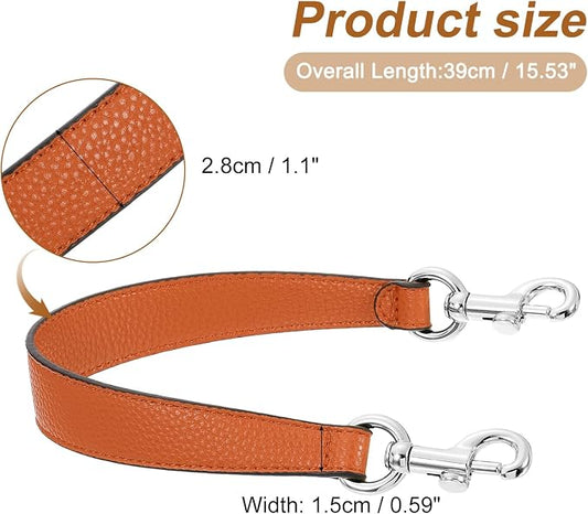 uxcell 14.17 Inch PU Leather Short Bag Strap with Clasp, Purse Handles Handbags Replacement Straps for Clutch Bag Underarm Bags, Orange, Silver Buckle