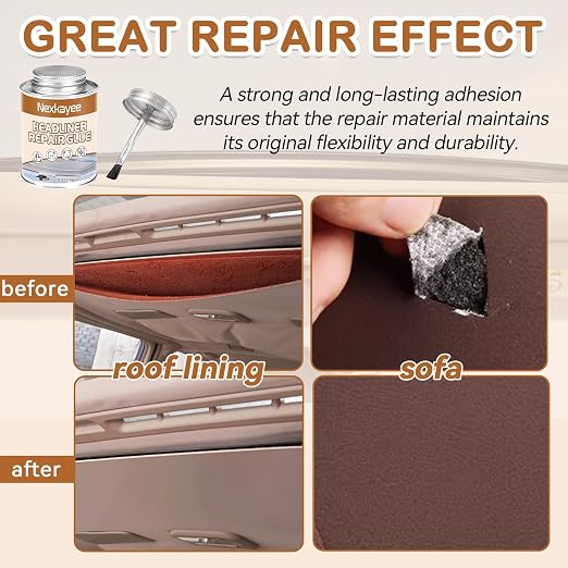 Headliner Glue for Cars, Strong Car Upholstery Glue for Fabric Leather Roof Liner Repair, Heat & Water Resistant Clear Headliner Adhesive for Automotive Interior (100ml)