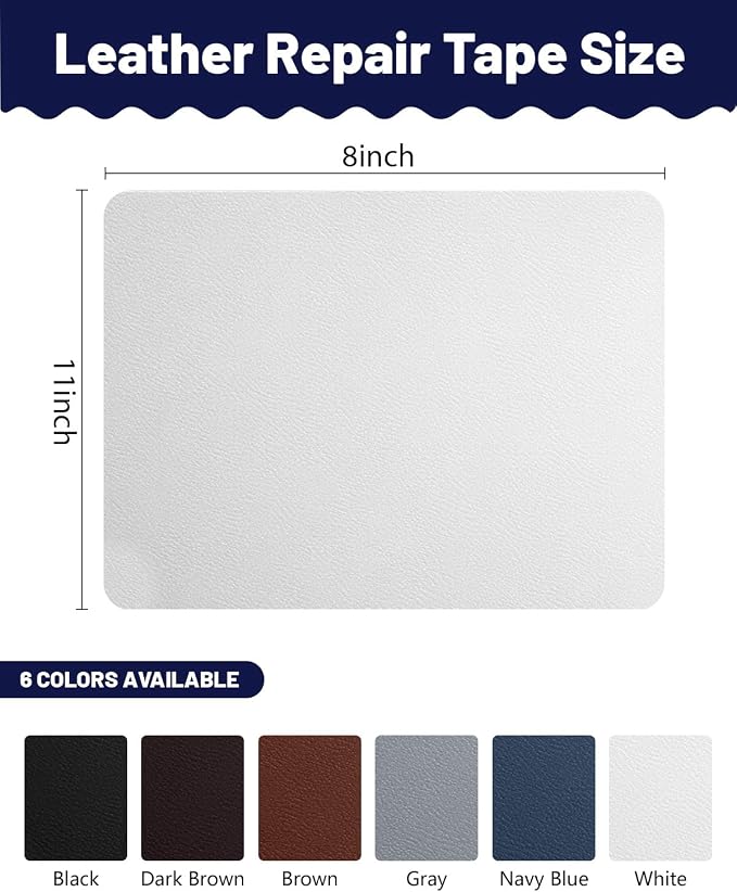 BOUYEER Leather Repair Patch Tape Kit,Self Adhesive Leather Repair for Sofa，Car Seat,Office Chair,Furniture,Jacket,Waterproof Strong Adhesive Vinyl Repair Kit. 8 in x 11 in,Fine Grained White
