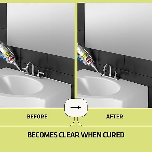Kraken Bond Clear Seal Latex Caulk – (1x10.5 fl.oz.) Extrudes White - Dries Clear, Low VOC, Paintable, Kitchen & Bath, Interior/Exterior Window Caulking Sealant, for Wood, Brick, Concrete - 1 Pack