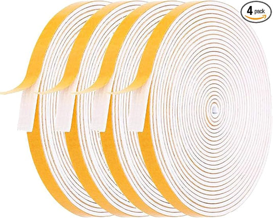 4 Rolls Weather Stripping for Doors, 1/4 Inch Wide X 1/16 Inch Thick Total 52 Feet Long Adhesive Soundproof Foam Seal Tape for Windows(13ft x 4 Rolls)