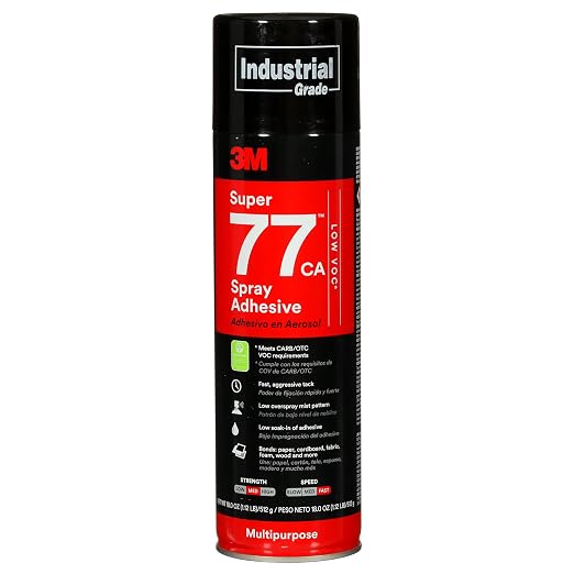 3M Super 77 Multipurpose Permanent Spray Adhesive Glue, Low VOC, Paper, Cardboard, Fabric, Plastic, Metal, Wood, Net Wt 18 oz