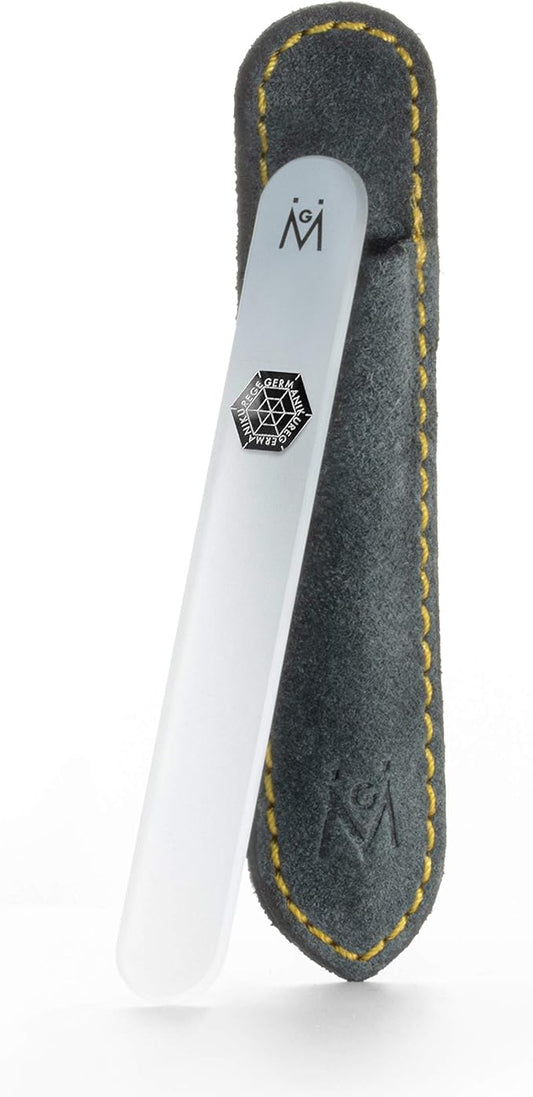 GERMANIKURE Czech Crystal Glass Nail File in Suede Leather Case - Infant, Toddler Rounded Safety - Professional Manicure & Pedicure Products for Smooth Easy Shaping of Natural Nails