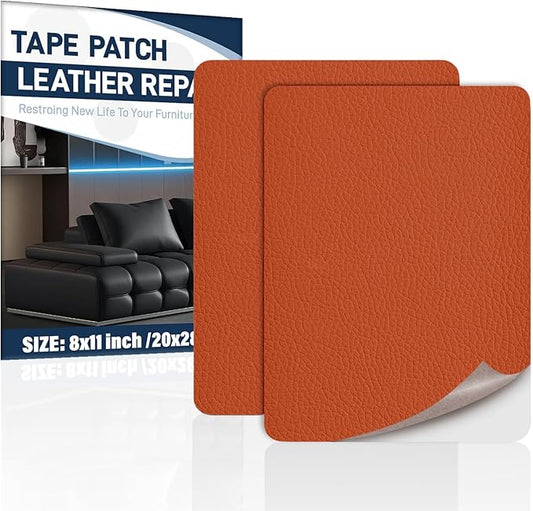 Zenyao Leather Repair Patch Tape - Self Adhesive Leather Repair Kit for Car Seat Furniture, Heavy Duty Vinyl Repair Patch for Couch Sofa, Waterproof Fix for Tears, 8x11 Inch Sheet, 2 Pieces, Orange