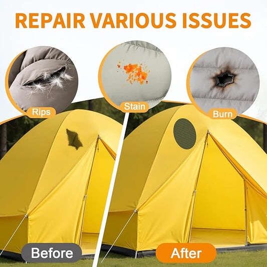 Waterproof Self-Adhesive Fabric Repair Tape - Tent Repair Kit,4pcs Nylon Fabric Patches for Jacket, Clothes, Puffer Down Jacket,Sleeping Bag, Outdoor Gear Tenacious Repairs Tape, Light ArmyGreen