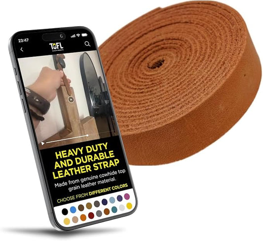 TOFL Genuine Leather Strap | Top Grain Cowhide Strip – Orange | 72" L x 5/8" W x 1/16" Thick | Suede Backing | Leather Craft Supplies | Leatherworking & DIY Repair Projects | 4-5 oz