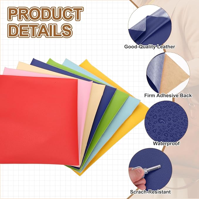 MECCANIXITY 5 Pcs Leather Repair Patch 10"x12" Self-Adhesive Leather Vinyl Repair Tape Kit for Furniture Couches Sofa Chair Car Boat Seats Jackets, Bright Blue
