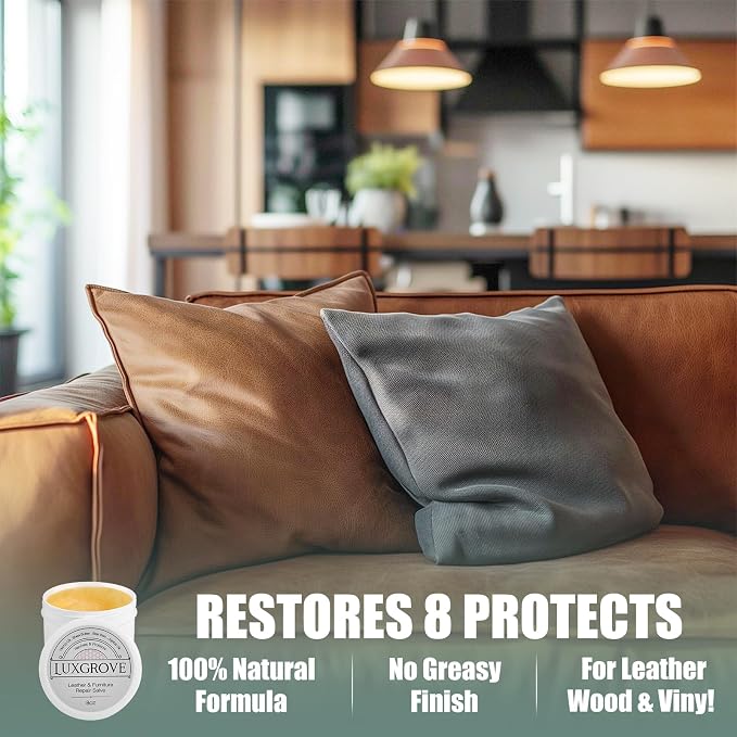 LUXGROVE® Leather & Furniture Repair Salve- Polisher, Leather Cleaner & Conditioner to Soften, Protect & Restore Leathercraft, Leathers Soap for Car Seat, Couch, Shoe, Purse, Boot & Saddles - 4oz