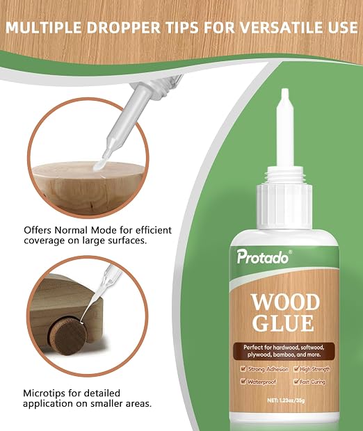 Wood Glue, 35g Heavy Duty Super Strong Clear Glue, Waterproof Heat Resistant Adhesive for Wood Bonding, Repair, Furniture, Plywood, MDF, Carpentry, DIY Kits
