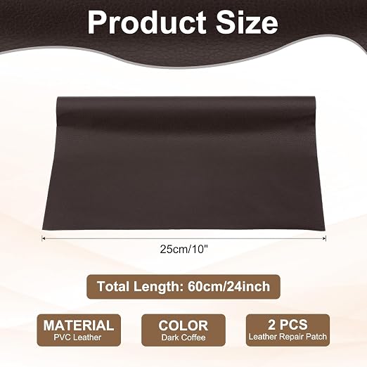 PATIKIL Leather Repair Patch, 2 Pack 10 x 24 Inch Self-Adhesive Vinyl Patch Furniture Tape Repair Kit for Sofas Couches Stools Chairs Cabinets Bags, Dark Coffee
