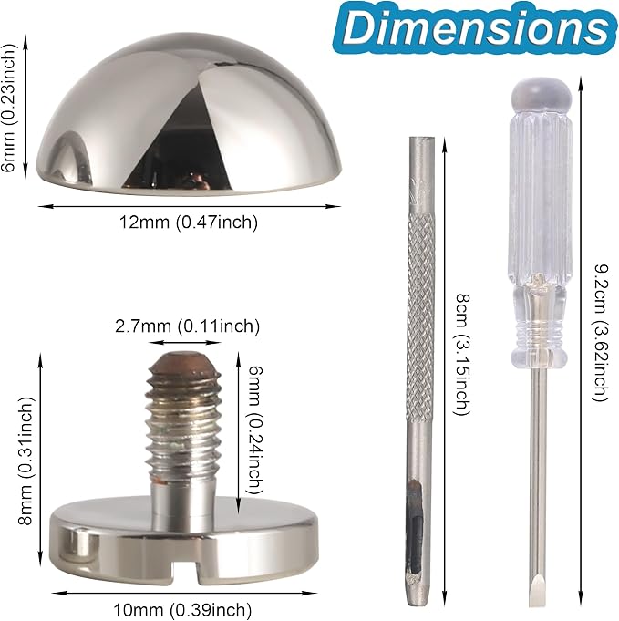 Notgia 8 Sets 12MM Purse Hardware Brass Studs for Clothing Rivets for Leather Purse Feet for Handbags Spikes and Studs for Repair and Decorate Clothing Shoes Belt Pet Collar Leather Craft (Silver)