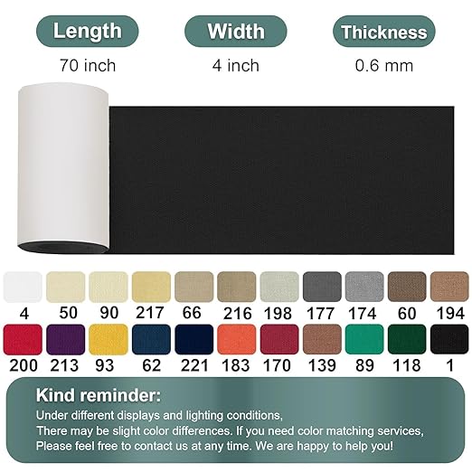 Linen Canvas Repair Tape, 4 x 63” Black Waterproof Self-Adhesive Fabric Patch, Durable Weatherproof Tape for Outdoor Gear, Boat Covers, Tents, Couch, Sofa, Sun Shades, Awnings & Lounge Chairs