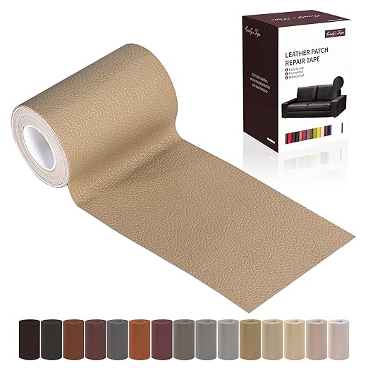 Leather Repair Patch Tape, Dark Beige 3 x 61 Inches Self Adhesive Leather Repair Kit for Furniture, Car Seat,Vinyl Leather Repair Kit for Office Chairs,Couch,Sofa, Luggage