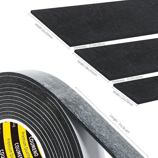 Single-Sided Adhesive EVA Foam Tape 2 Pack 1.8in x 16.4FT,Black Foam Weather Stripping,Door Seal & Window Insulation Tape,Waterproof Sound Proof Seal Strip for Doors,Garage Door/Gap Sealing