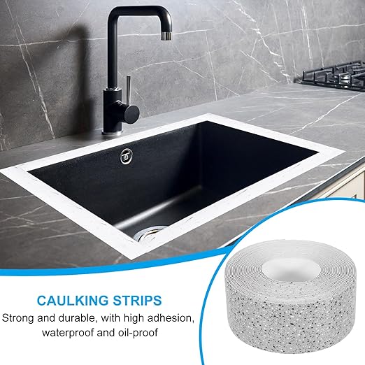 PATIKIL Caulk Tape 1.5" x 16 Ft, Self Adhesive Sealing Tape Waterproof Toilet Tub Caulk Sealant Strip Sealing Trim for Kitchen Bathroom Toilet Bathtub Sink Countertop, Deep Grey