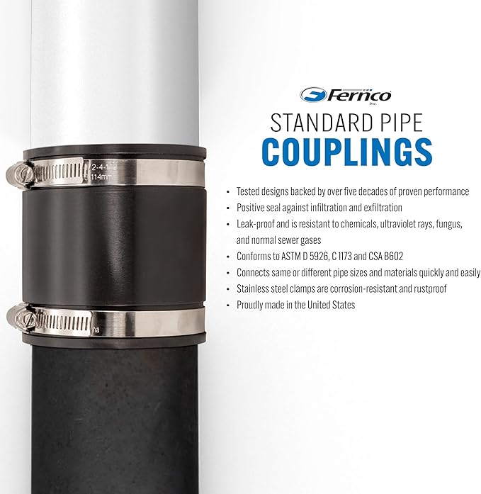 Fernco 4 In. x 4 In. Plastic to Plastic PVC Coupling - 1 Each