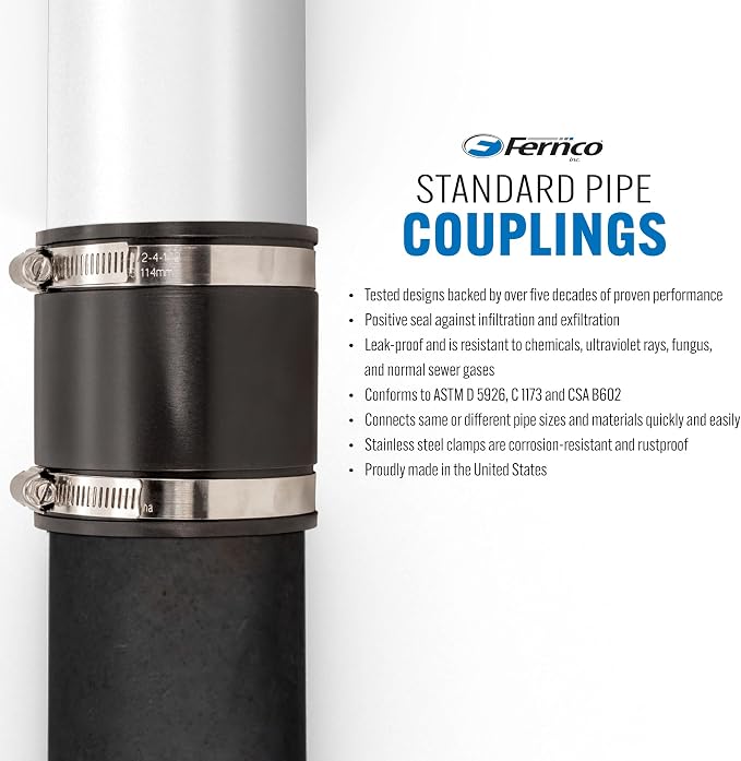 Fernco P1056-3/250 3-in. x 2.5-in. Cast Iron, Plastic and Steel Pipe Flexible Reducer Coupling Connector Adapter in Black