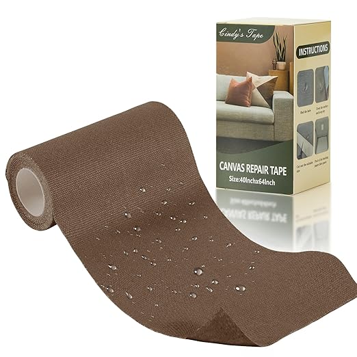 Linen Canvas Repair Tape, 4×63 Inches Brown Waterproof Self-Adhesive Patch for Outdoor Gear, Durable Fabric Tape for Boat Covers, Tents,Couch,Sofas, Sun Shades, Awnings, and Lounge Chairs