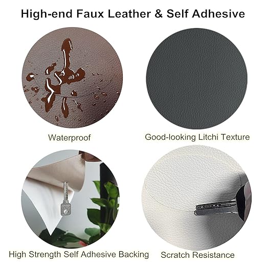 ILOFRI Leather Repair Patch 8x11 inch 2 Pcs, Durable Self Adhesive Vinyl and Leather Repair Kit for Couch, Car Seats, Boat Seat, Furniture, Upholstery, Auto Interior, Sofa, Chair - Khaki
