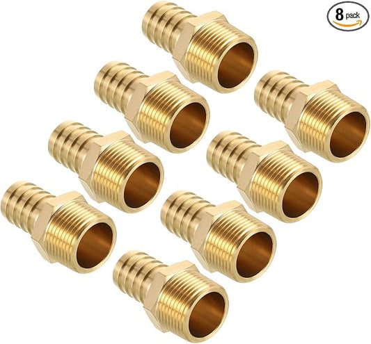Pack of 8 Brass Hose Barb Fittings 3/4" Hose Barb to 3/4" NPT Male Fittings