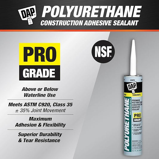 DAP Polyurethane Premium Construction Adhesive Sealant, White, 10.1 Oz (7079818810)