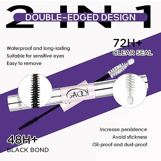 GAQQI Bond and Seal Lash Glue, Lash Cluster Glue Waterproof Eyelash Adhesive for Eyelash Clusters, Long-Lasting 72H+, Latex Free (Pack of 2)