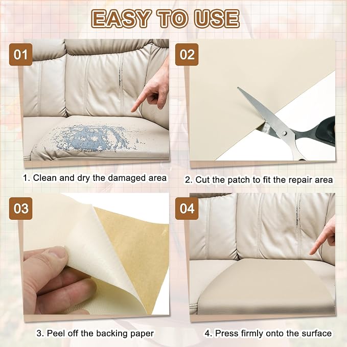 MECCANIXITY Leather Repair Patch 14"x54" Self-Adhesive Leather Vinyl Repair Tape Kit for Furniture Couches Sofa Chair Car Boat Seats Jackets, Light Brown