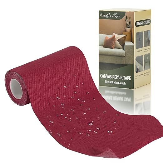 Linen Canvas Repair Tape, 4×63 Inches Claret Waterproof Self-Adhesive Patch for Outdoor Gear, Durable Fabric Tape for Boat Covers, Tents,Couch,Sofas, Sun Shades, Awnings, and Lounge Chairs