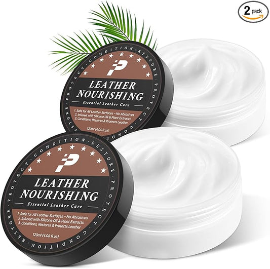 Leather Conditioner - 2 Pack, All-In-One Leather Care Treatment for Couch, Bag & Furniture Salve, Restores Softness & Shine, Safe for Purses, Shoes, Sofa, Boots, Car Interior, Family & Pet Safe