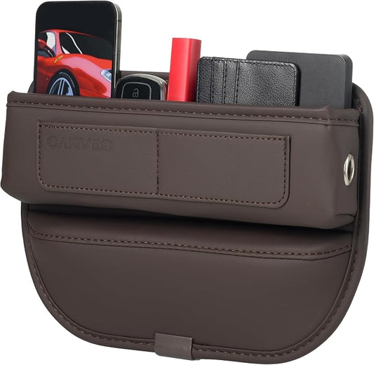 Car Seat Gap Filler Organizer with Charging Hole, In Between Car Seat Catcher for Car, Truck, SUV, Premium PU Leather Interior Accessories, Console Organizer for Phone, Keys and Small Items – Brown